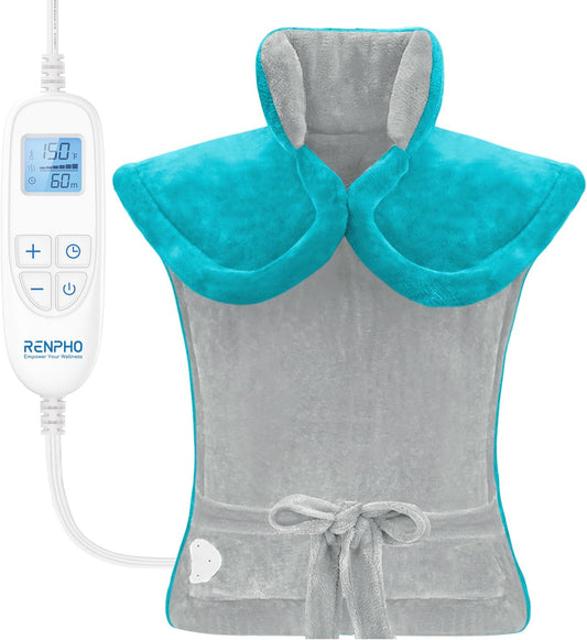 RENPHO Heating Pad for Back Pain Relief, Christmas Gifts for Men Women, FSA Eligible, Stocking Stuffers, Edge Weighted Electric Heat Pad for Neck and Shoulder, ETL Certified, 24"x33", Gray Green