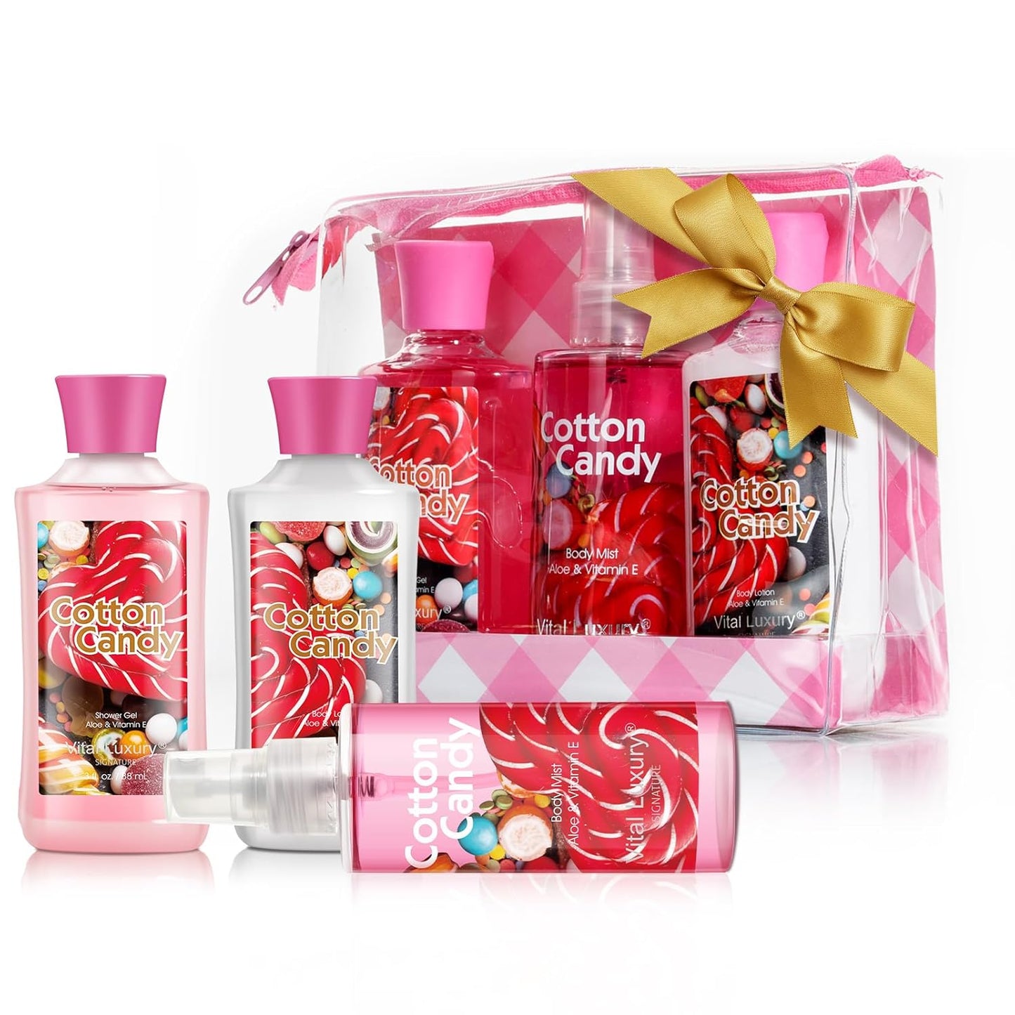 Bath and Body Gift Set - Cotton Candy Scented 3-Piece Travel Size Collection-3 Fl Oz , Shower Gel, Body Lotion, Body Mist, Compact & Lightweight, Ideal for Gifts, Travel, or Daily Skincare Routine