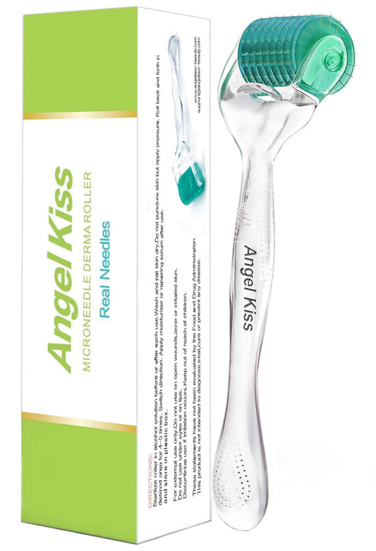 Derma Roller REAL NEEDLE for Face, Beard, Scalp & Body | Angel Kiss Upgraded 192 Titanium Microneedling Roller 0.3mm | At-Home Beauty Tool for Women & Men | Beard Roller & Skin Care Gift