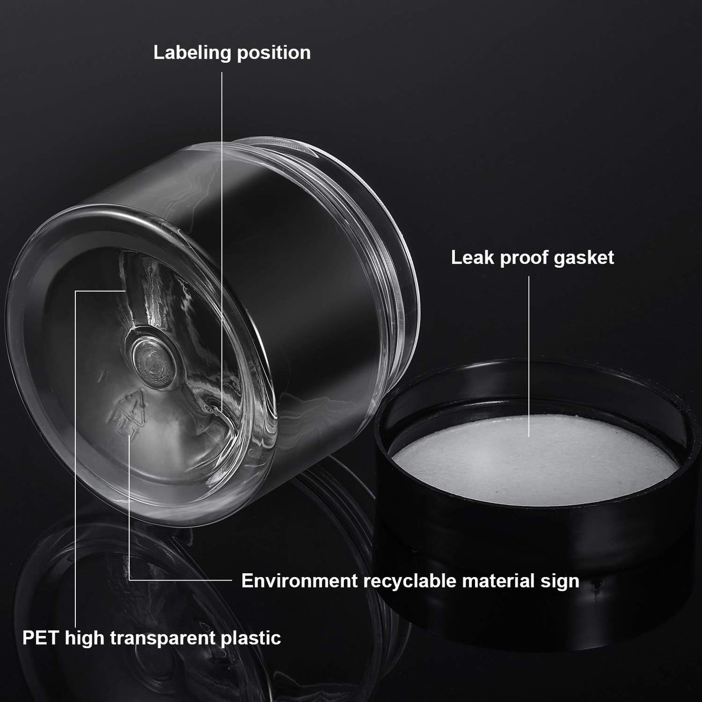 SATINIOR 12 Pack 2 oz Plastic Container Jars with Lids Round Clear Travel Cosmetic Container Slime Jars for Toiletries, Lotion, Cream, Ointments, Makeup, Rhinestone, Samples, Kitchen Storage(Black)