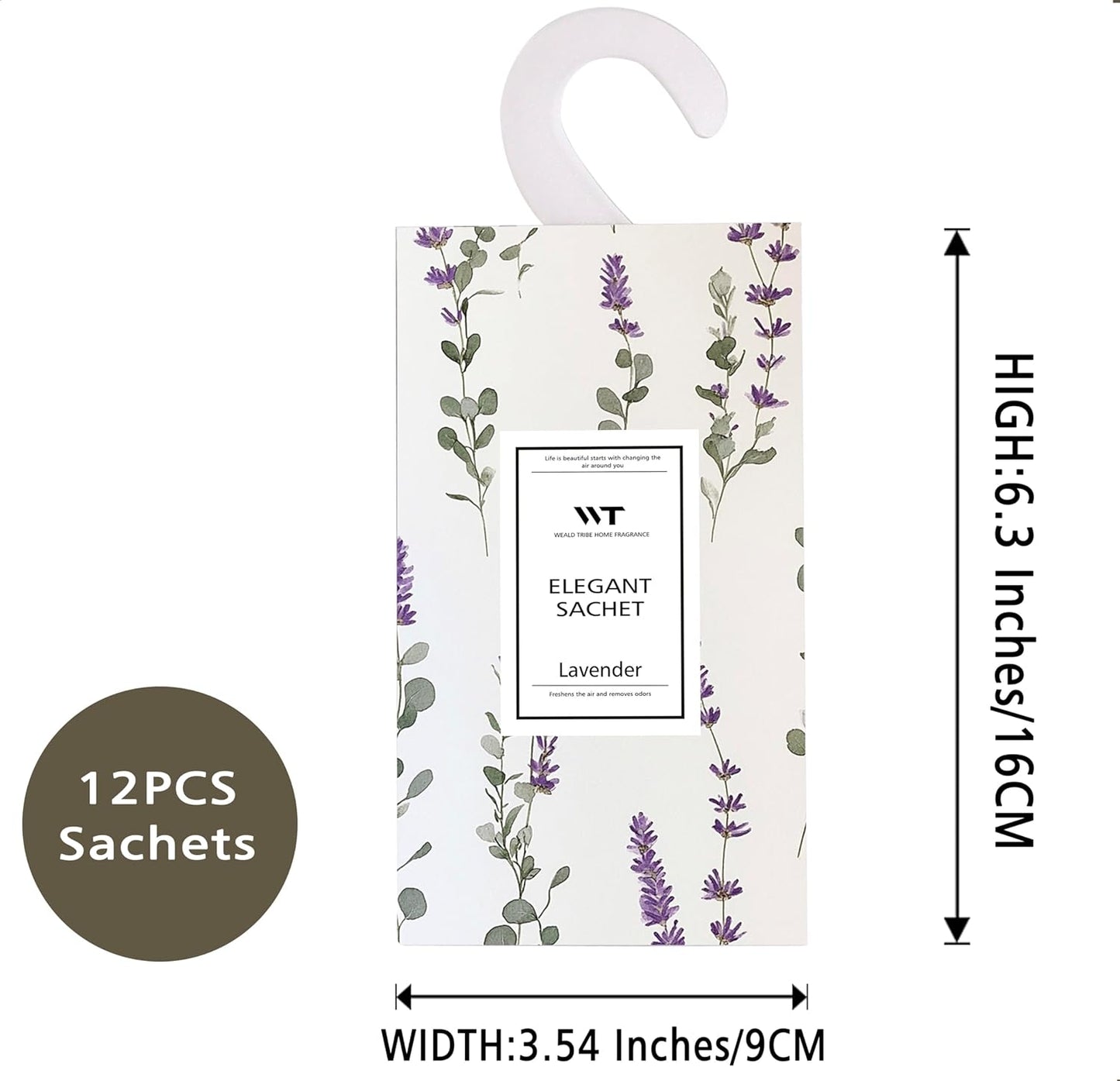 WEALD TRIBE 12 Packs Large-Bag Eucalyptus & Lavender Scented Sachets for Closet and Drawer Deodorizer Home Fragrance | Air Freshener Long Lasting Large Sachets Bags Hanging