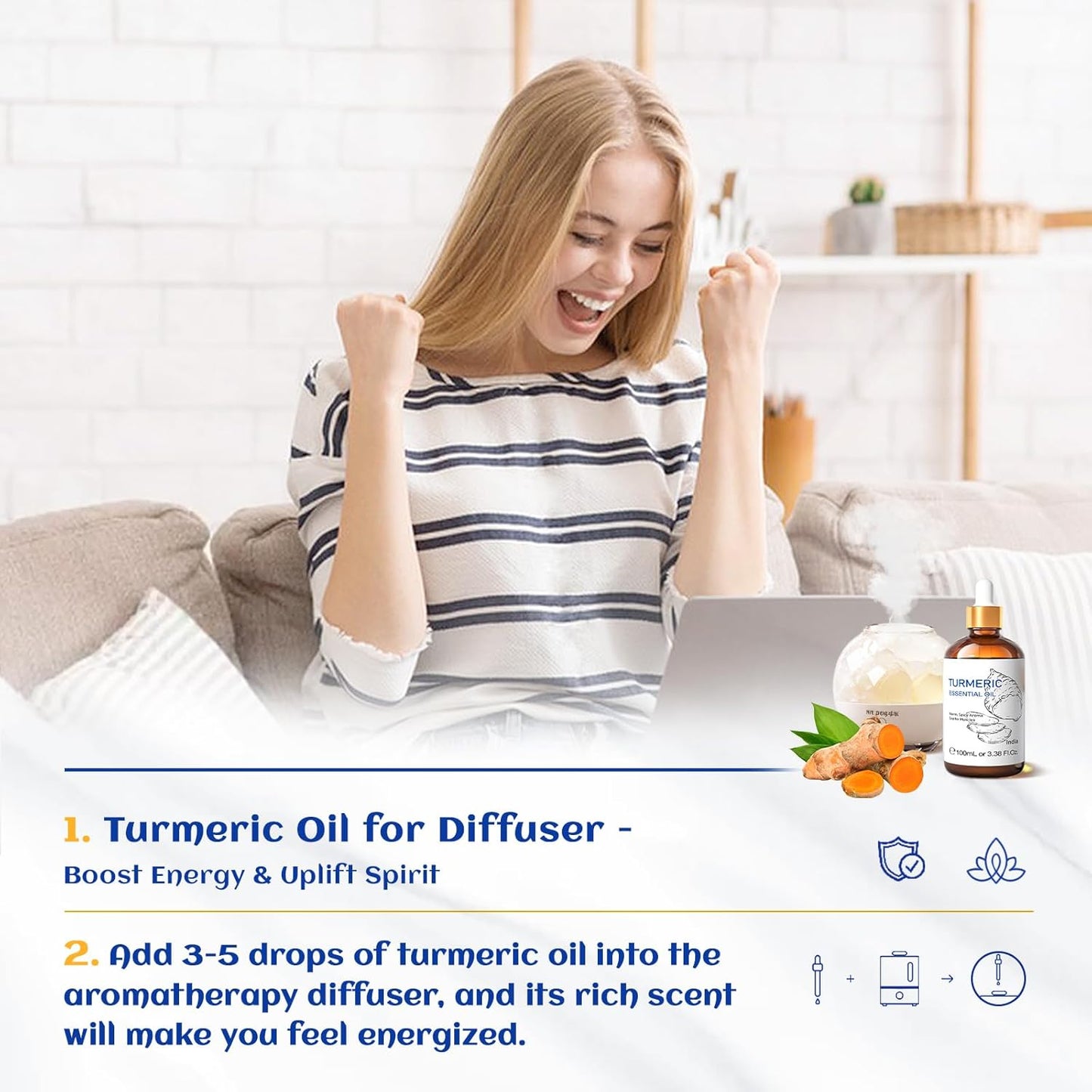 HIQILI 100ML Turmeric Oil for Face Skin Care, Aromatherapy,100% Pure, Use After Dilution- 3.38 Fl Oz