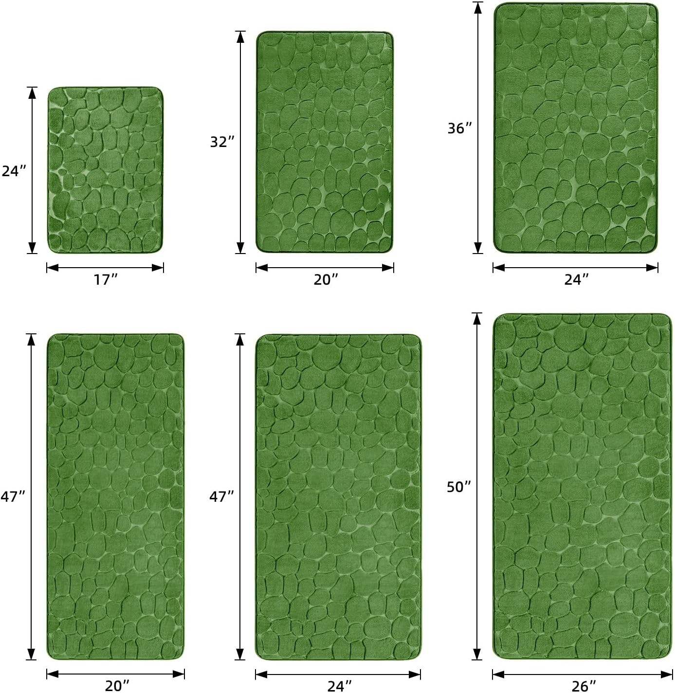 YIHOUSE Memory Foam Bath Mat Cobblestone Bathroom Rugs Super Water Absorbent Bath Mats for Bathroom Machine Washable Bath Rugs(26 x 50,Green)