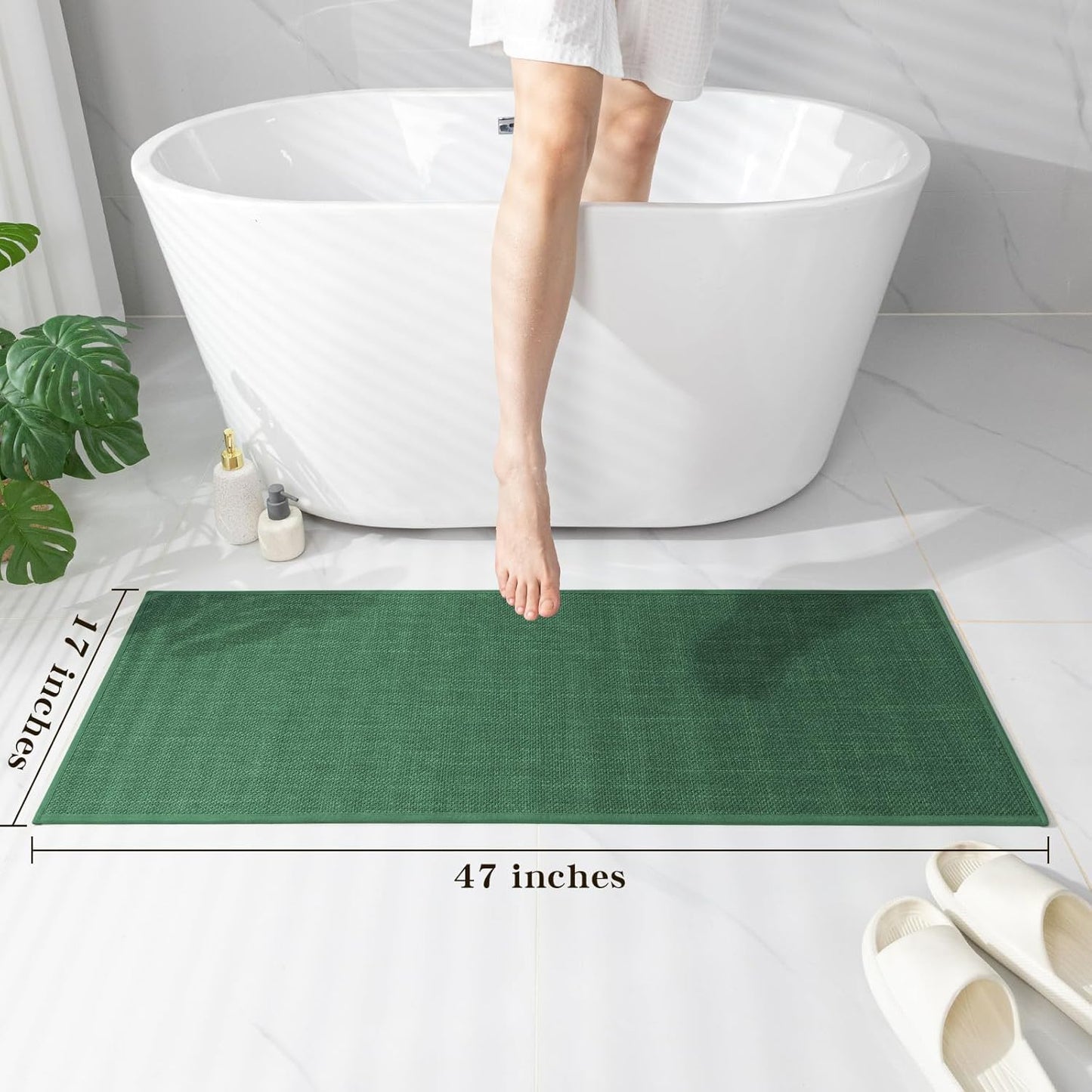 chakme Bathroom Rugs Mat 47x17, Ultra Thin Non Slip Bath Mats Runner Quick Dry Absorbent Bath Mat for Bathroom Floor, (Green, 47"x17")