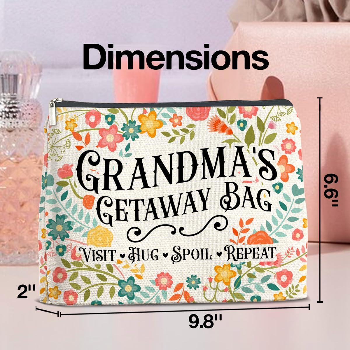 Grandma's Getaway Cosmetic Bag Grandma Gifts from Grandkids, Gift for Grandmother Grammy Nana Makeup Bag Zipper Makeup Pouch