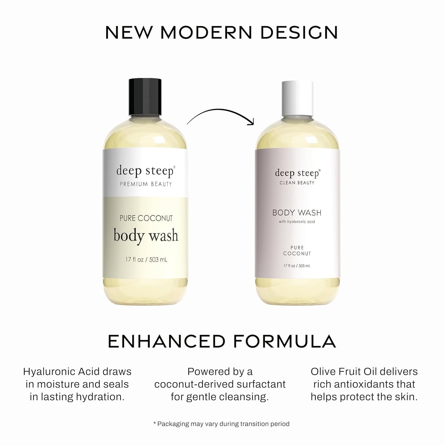 Deep Steep Body Wash, Pure Coconut, 17 oz – Hydrating Shower Gel with Hyaluronic Acid, Shea Butter, Aloe Vera & Argan Oil – Vegan, Clean Beauty, Clean & Refreshed Skin