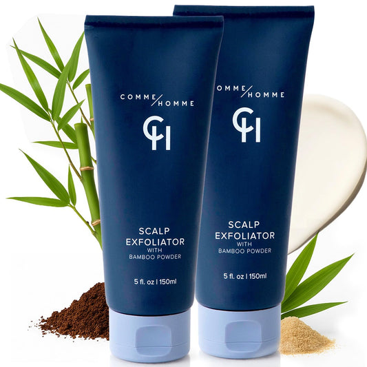 Comme Homme Scalp Exfoliator for Bald Men – Pre-Shave Scalp Scrub with Bamboo Stem Powder, Glycolic Acid, Aloe Leaf Juice & Caffeine – Removes Dead Skin Cells & Impurities – 5 fl oz/150 ml (Pack of 2)