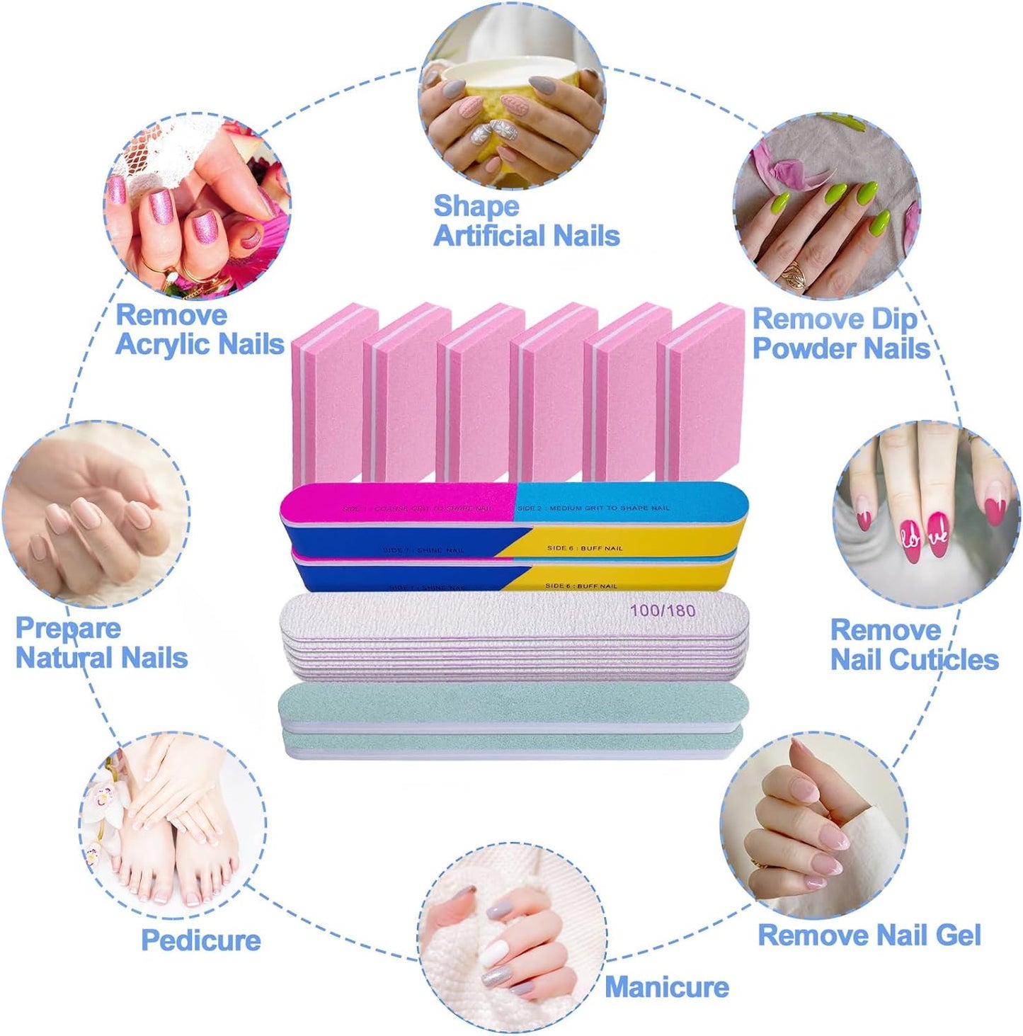 Nail File and Buffer Set (16 Pack), Nail File Kit Professional Nail Files & Buffers Manicure Supplies Filer Buffer for Natural Nails, 100/180 Grit 7 Way Nail Filing Polishing Buffer for Nail Care