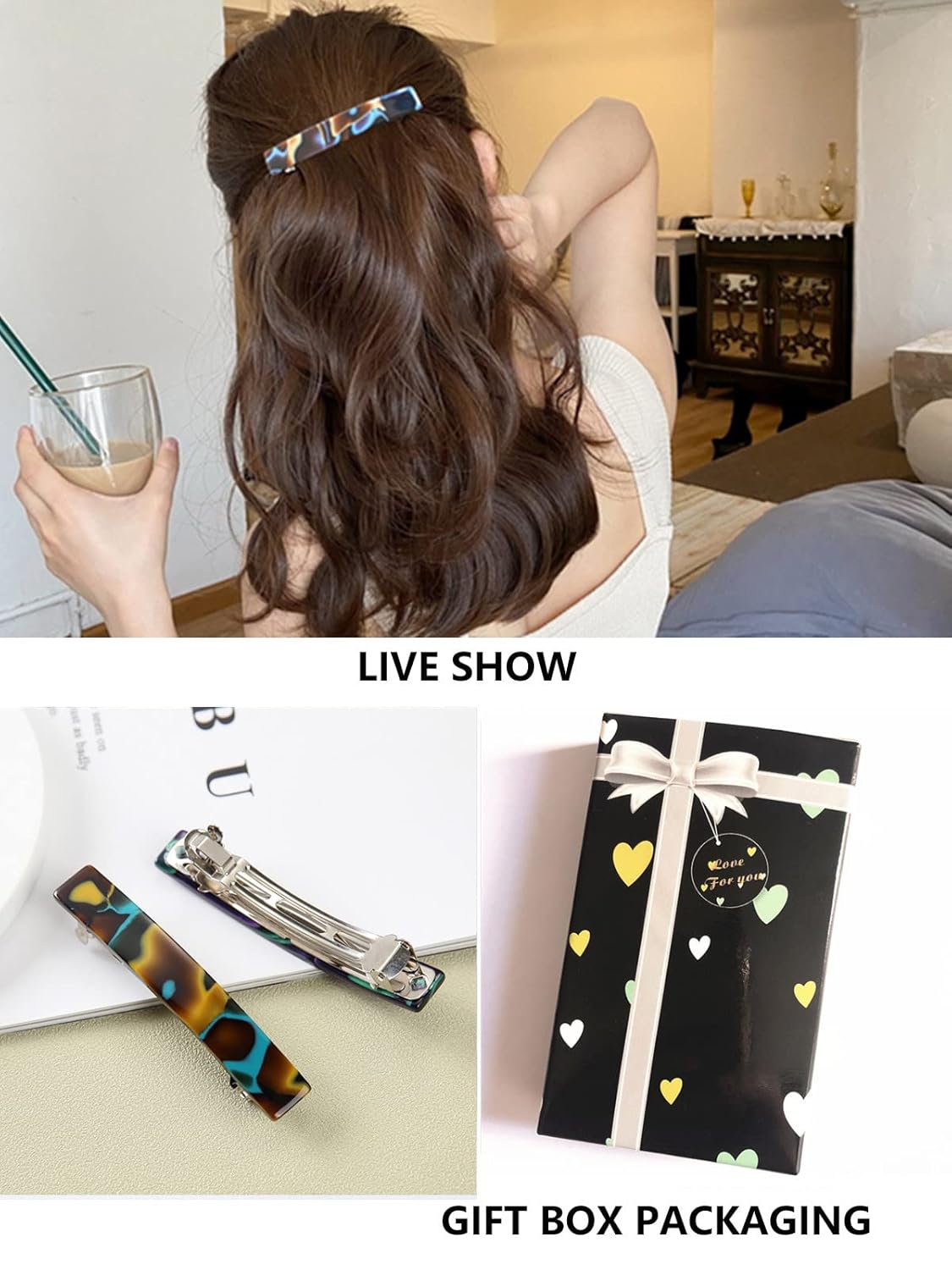 Fsmiling Hair Barrettes for Women French Hair Barrette Clip Small Acetate Hair Clips Barrette No Slip Hair Accessories 3-Pack