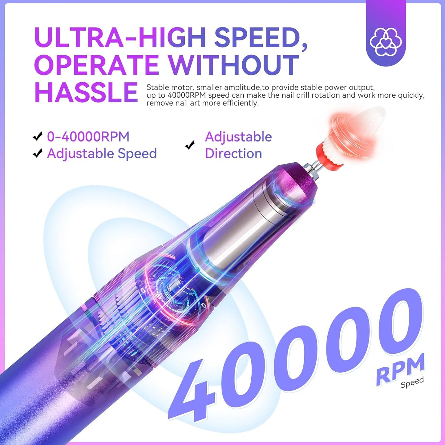 SAVILAND Nail Drill Professional: 40000RPM Nail Drill Machine 2024 Portable Nail File Faster Removal Acrylic Nails & Large Battery Capacity for Nail Art, Pedicure Manicure Home Nail Salon