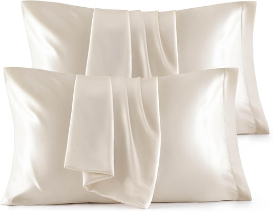 Bedsure King Size Satin Pillowcase Set of 4 - Beige Silky Pillow Cases for Hair and Skin 20x36 Inches, Pillow Covers with Envelope Closure, Similar to Silk Pillow Cases, Gifts for Women Men