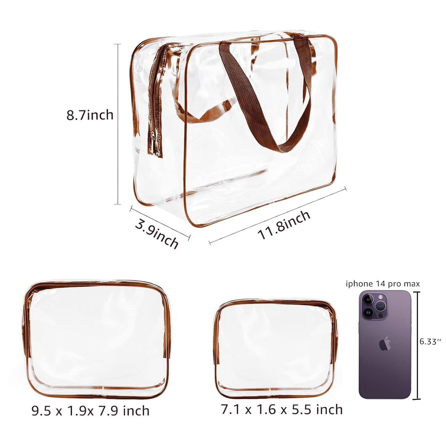 6Pcs Crystal Clear PVC Travel Toiletry Bag Kit for Women Men, Waterproof Vinyl Packing Organizer Storage Bags with Zipper Handle Straps, Cosmetic Pouch Carry on Airport Airline Compliant Bag Handbag