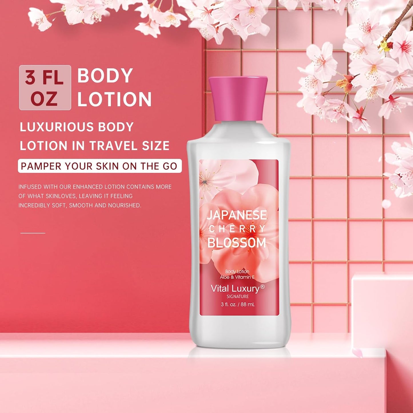 Japanese Cherry Blossom Spa Gift Set for Women and Girls, Bath and Body Care Kit with Gel, Lotion, Mist, Travel Size, with Natural Extracts - Body Care Kit for Birthday, Mother's Day, Christmas Gifts
