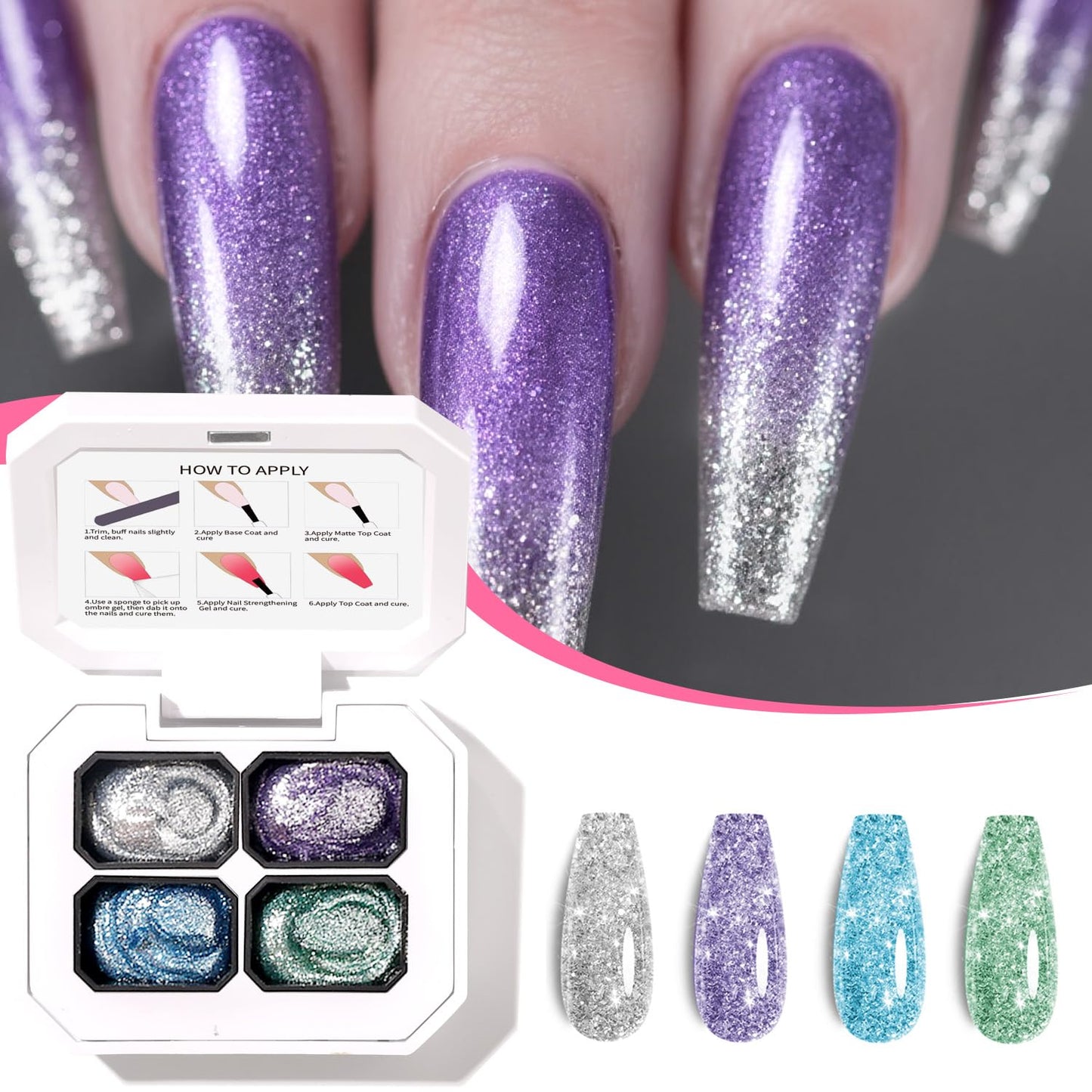 4 Colors Set Ombre Gel Nail Polish,GelS Polish Palette with 20Pcs Nail Sponges for 3d Gel Nail Art can be Painted in Salon or Home Use(OMBER2)