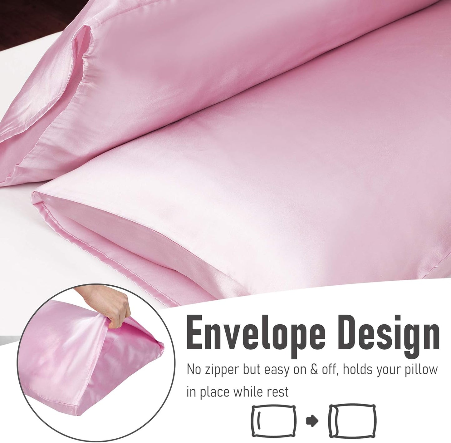 Tyfitb Satin Pillowcase Set for Hair & Skin Care – Cooling, Hypoallergenic, Anti-Frizz, Wrinkle-Free – Soft, Luxurious Pillowcases with Envelope Closure – 2-Pack, Queen Size 20x30, Gift-Ready