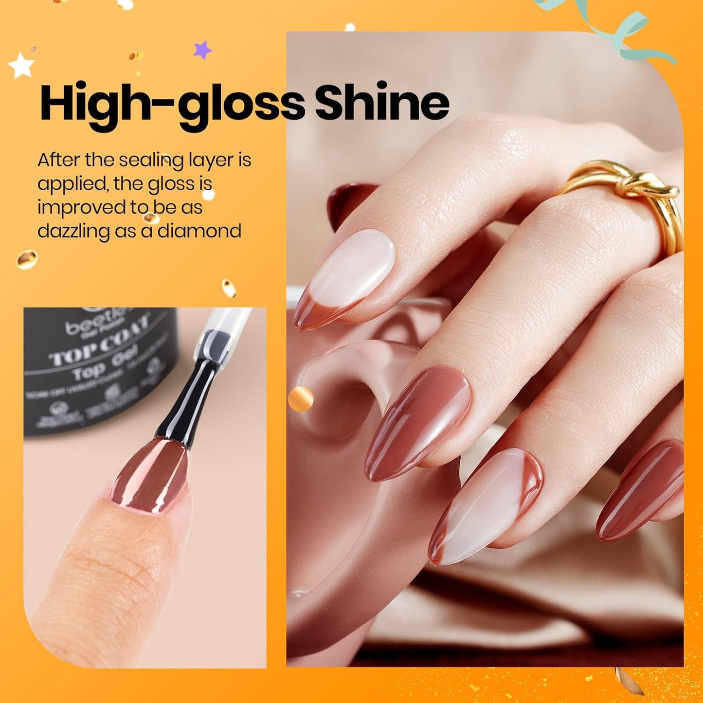 Beetles Top Coat Base Gel & Nail Glue Set-3Pcs No Wipe Top Coat Gel Nail Polish & Base Coat with 9 In 1 Nail Glue Shine Effect Long Lasting Soak Off Uv Light Lamp Diy Fall Nail Gifts for Women & Girls