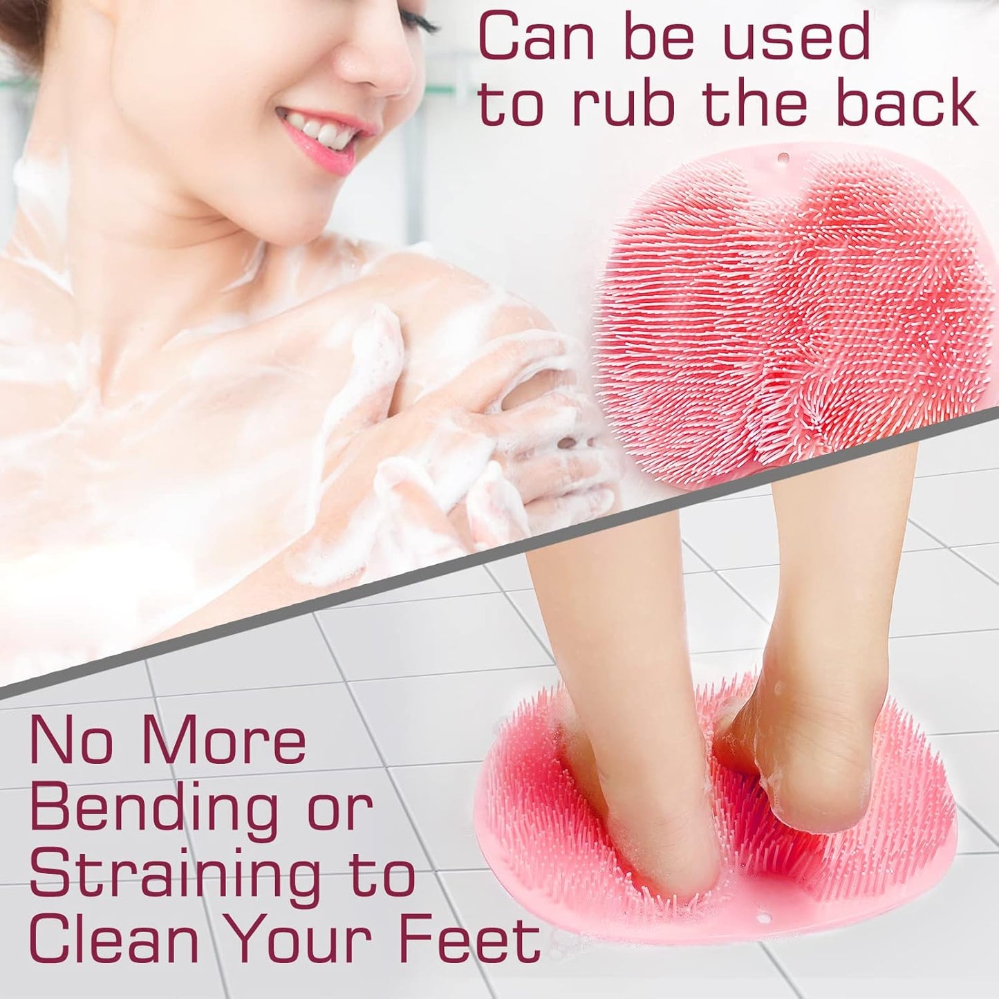 Shower Foot Scrubber Mat Back Washer Back Exfoliating Bath Wash Pad Wall Mounted Slip Suction Cups Foot Scrubber for Use in Shower Cups Foot Cleaner for Men and Women