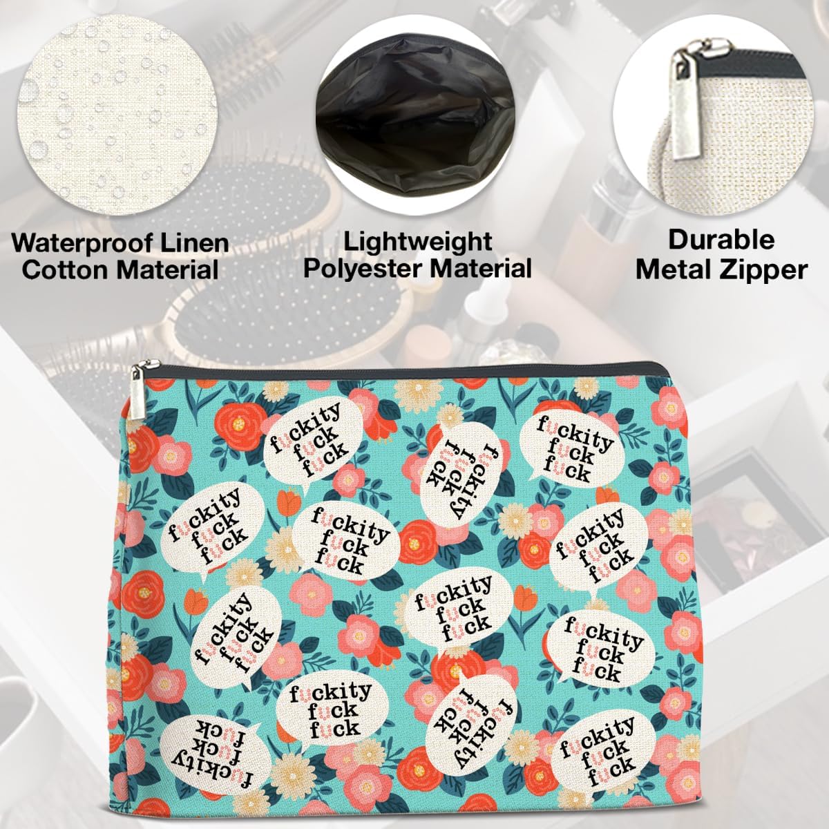 Humor Floral Makeup Bag Gifts for Women Cute Flowers Funny Cosmetic Bag Zipper Pouch