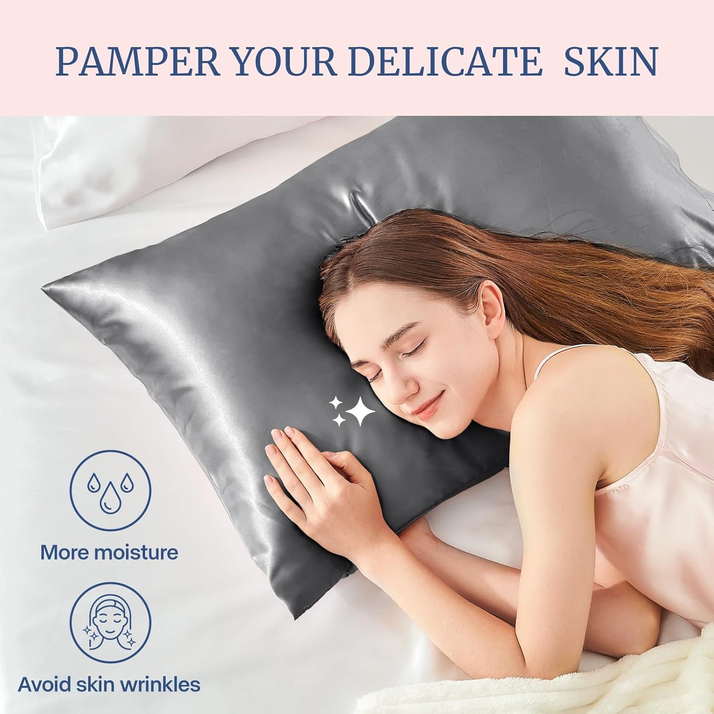 BEDELITE Satin Pillowcase for Hair and Skin, Super Soft and Cooling Similar to Silk Pillow Cases 2 Pack with Envelope Closure, Gift for Women Men(20"x36" King Size, Dark Grey)