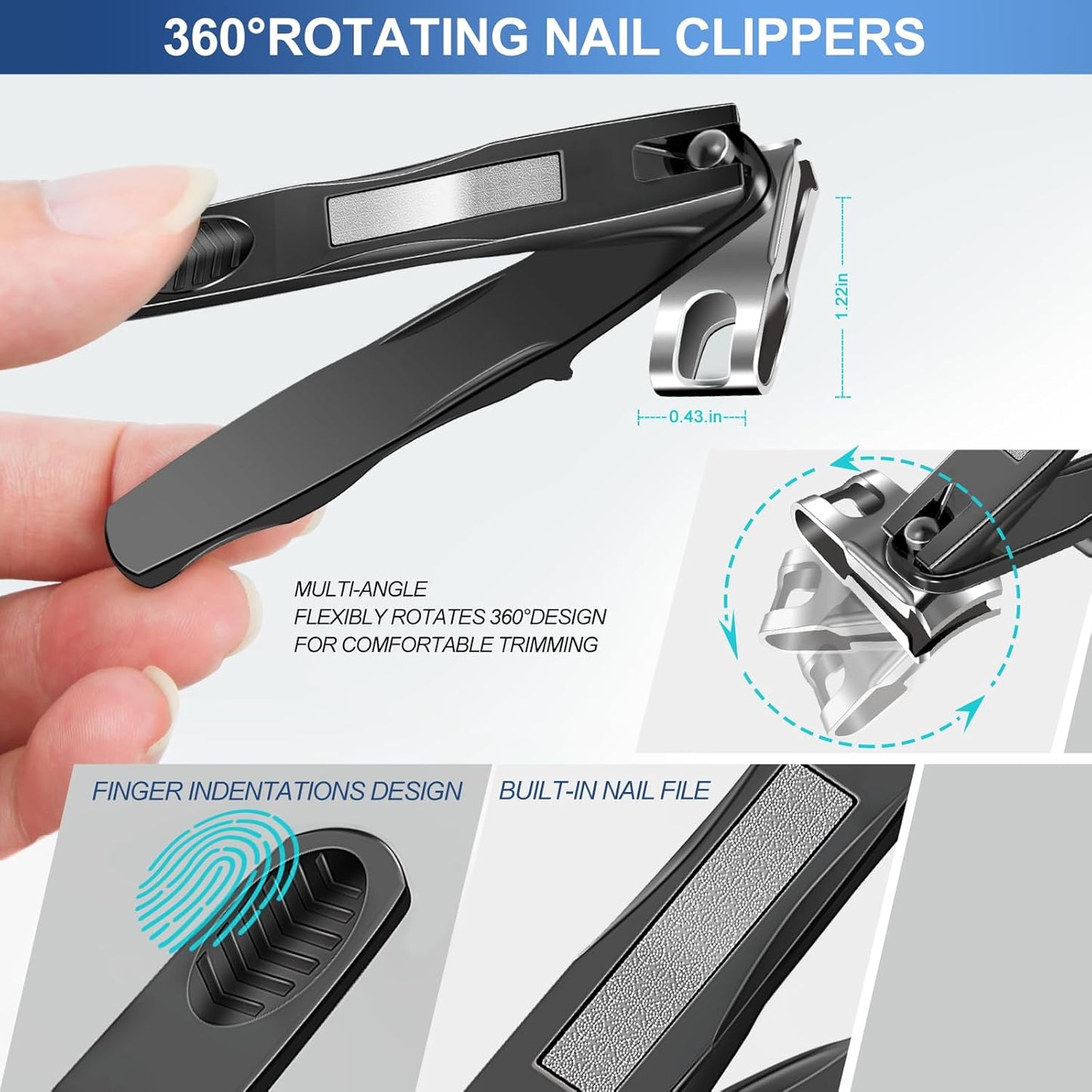 Toenail Clippers for Seniors Thick Toenails, Heavy Duty Large Toe Nail Clippers for Men with Catcher, 360°Rotating Nail Clippers for Seniors, Ingrown Nail Cutter Long Handle with Sharp Curved Blade