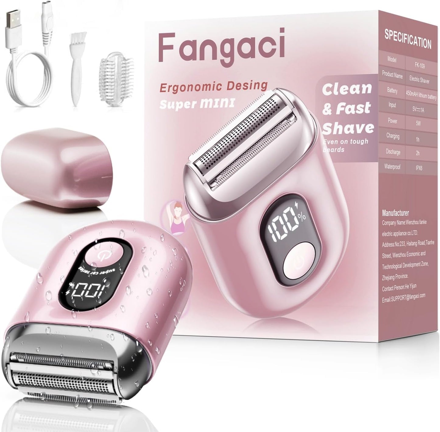 Cordless Electric Shaver for Women: Mini Electric Razors with LED Display - Rechargeable Bikini Trimmer - IPX7 Waterproof Wet Dry Face Razor for Body Pubic Leg (Pink)