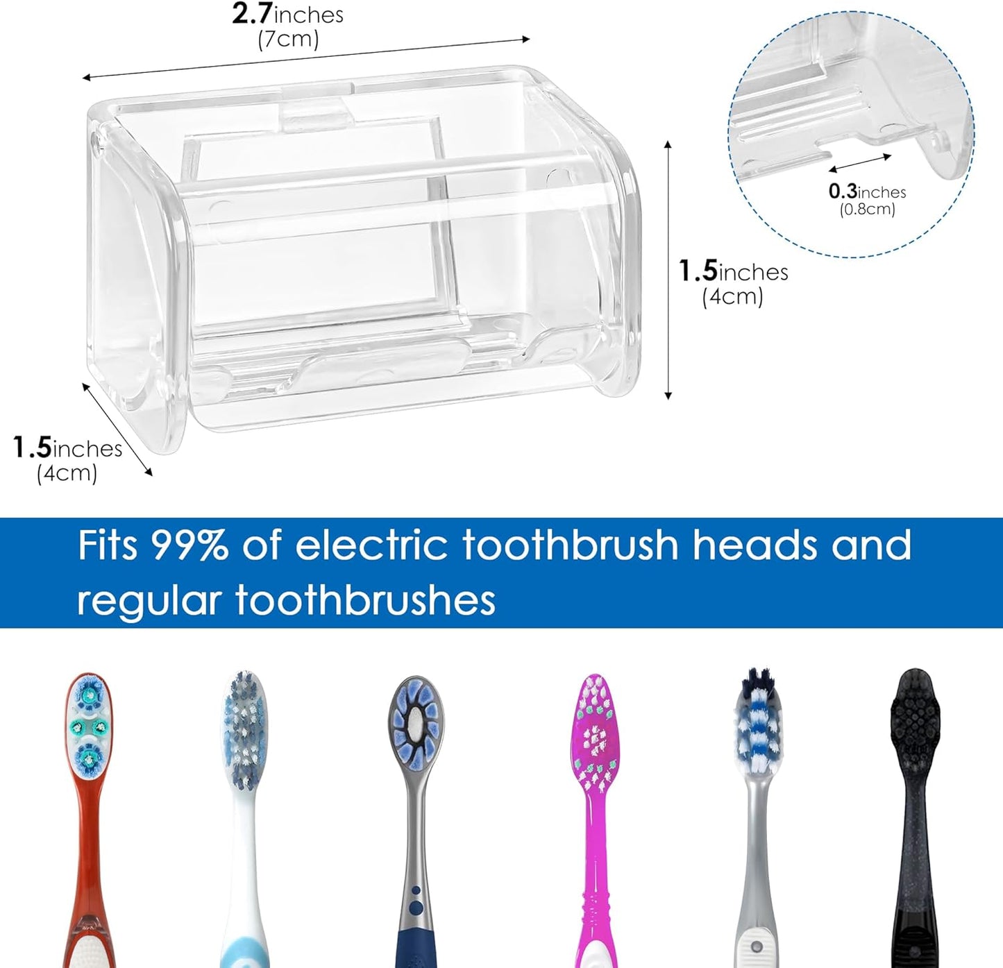 2 PCS Toothbrush Holder Wall Mounted with Cover for Bathroom, 2 Slots Toothbrush Storage Organizer for Shower, Self Adhesive Toothbrush Hanger Rack for Dorm, Cabinet (Clear)