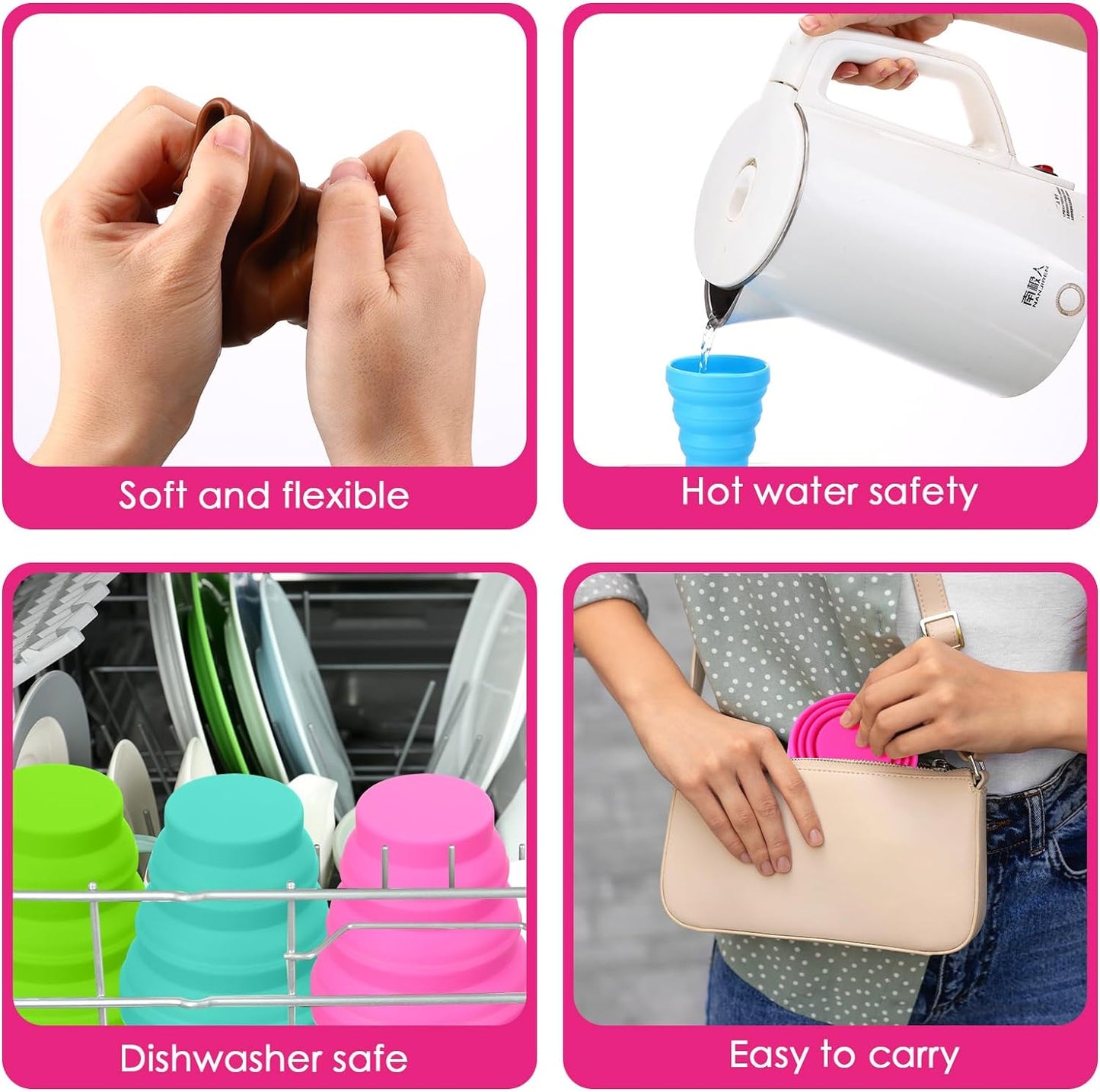 Umigy Silicone Collapsible Cup Without Lids Travel Portable Foldable Cup Colorful Reusable Collapsible Shot Cup Expandable Drinking Cup for Kids Traveling Outdoor Hiking, 12 Colors