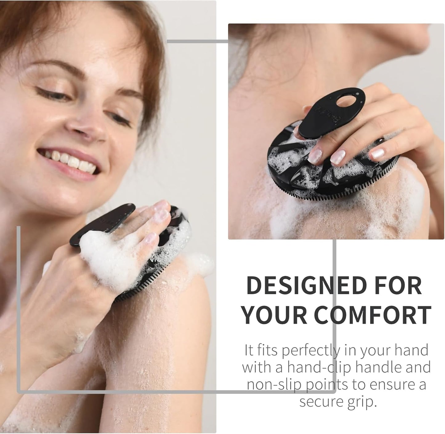 Silicone Body Scrubber 2 Pack, Gentle Bristles Shower Bath Brush, Lather Nicely, Soft Massage Body, More Hygienic Than Loofah, Gentle Exfoliating for Sensitive Skin, Purple+Black