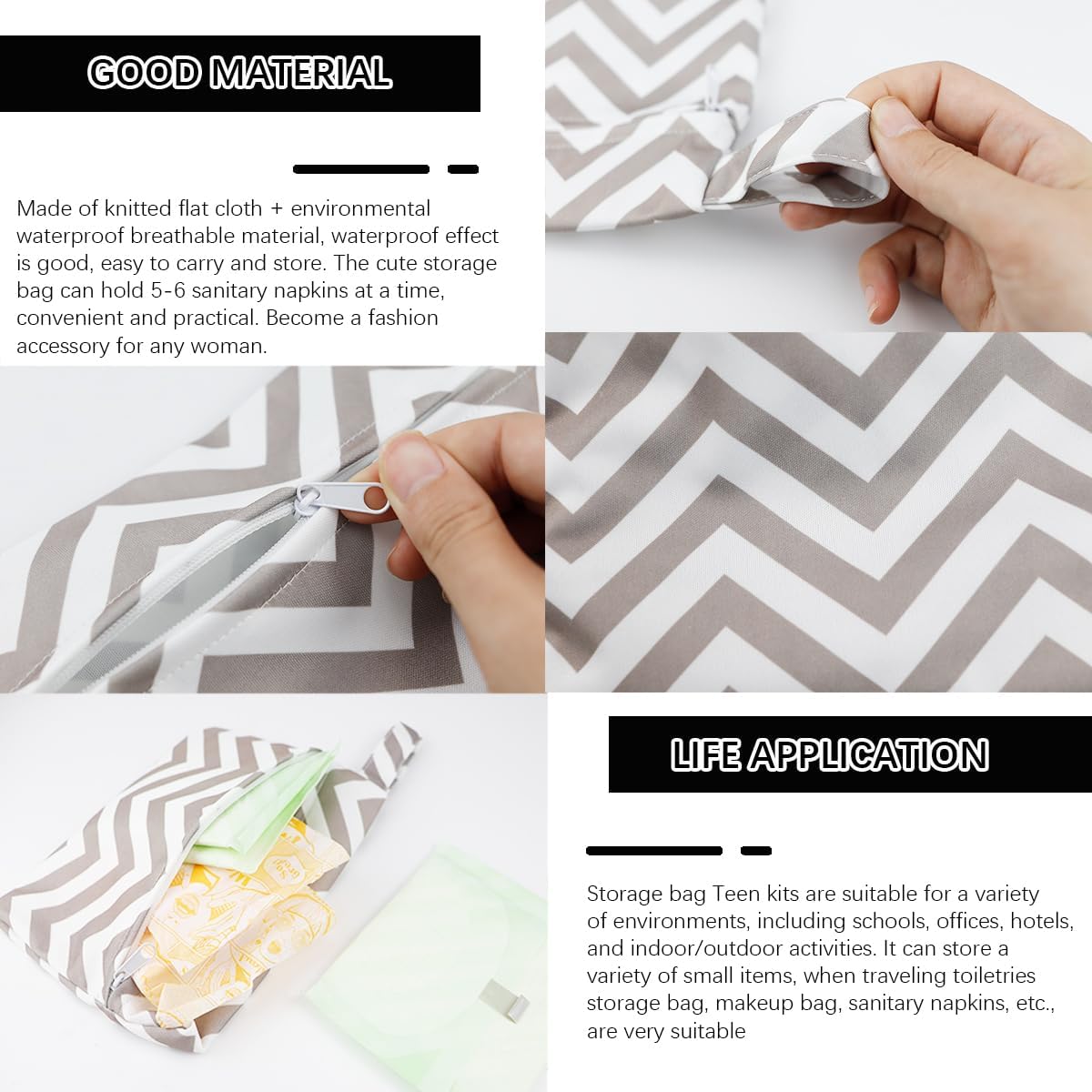 Sanitary Napkin Storage Bag Menstrual Pads Holder Bag Waterproof Period Bag Tampons Collect Bag Portable Mini Storage Pouch with Zipper for Women Girls (Pinstripe)