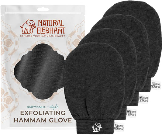 Natural Elephant Exfoliating Kessa Glove - Face and Body Exfoliator Hammam Mitt (Pure Black (Pack of 4))