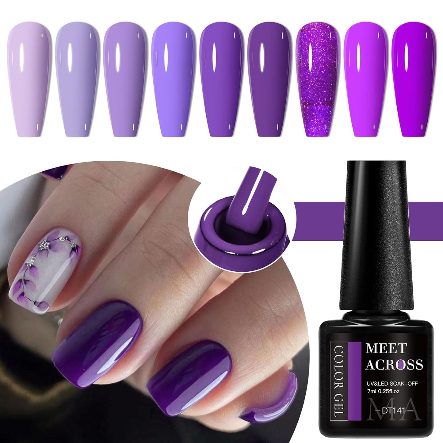 MEET ACROSS 9 Colors Gel Nail Polish + 3PCS Function Gel Nail Polish Kit,Fashion Nail Art Set Design Gifts for Women Manicure Salon (SET10, 12pcs)