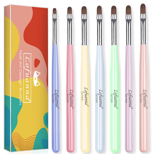 Lofuanna Nail Art Brushes Set Gel Nail Brush 7Pcs Poly Extension gel Brushes French Manicure Tools Nail Art Tips Builder Brushes Acrylic Painting Drawing Pen for Home and Professional Salon Use Sizes #2,4,6,8,10,12,14
