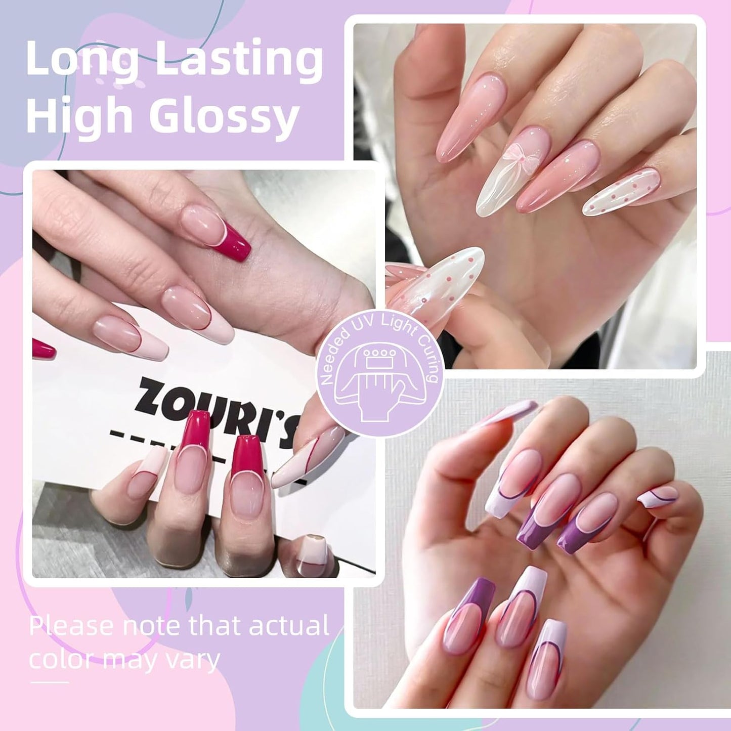 Solid Gel Nail Polish Set, 9 Colors Pink Purple Solid Cream Gel Polish Palette with Brush, Solid Ombre Nail Polish for Women DIY Manicure Art