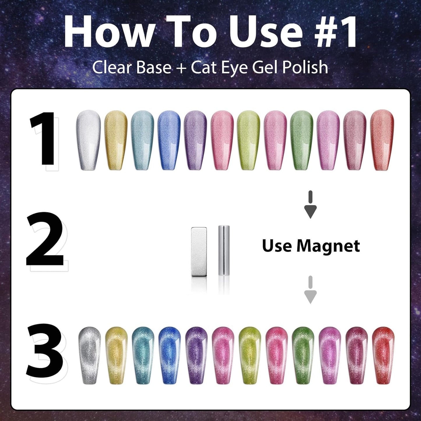 Clara Colors 12 Colors Cat Eye Gel Nail Polish Set Not Black Magnetic Nail Polish Set Holographic Glitter 9D Galaxy Series Cat Eye Gel Polish Set with 2 Magnet Stick for Home DIY Soak Off UV LED