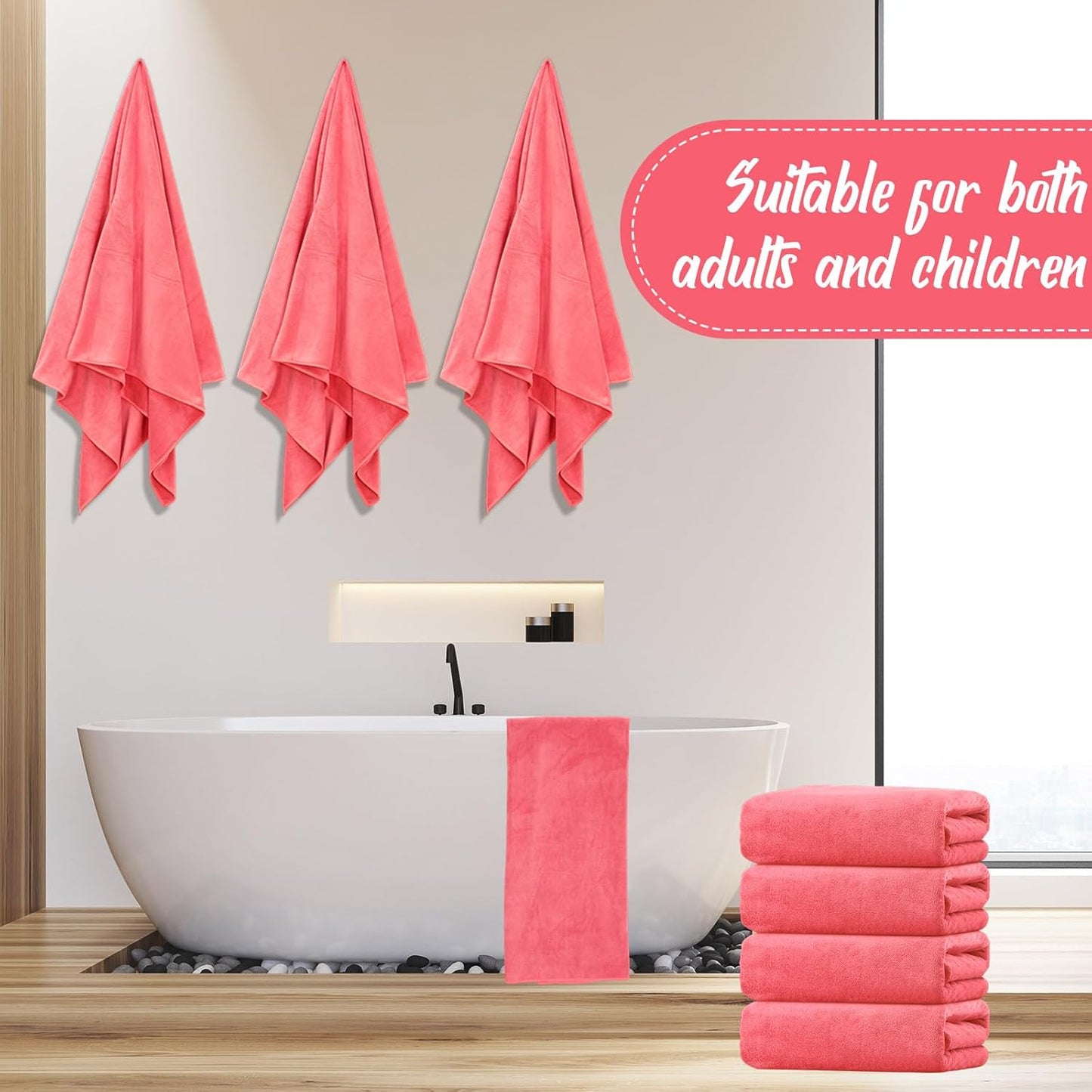 16 Pack Microfiber Bath Towels Bulk 27'' x 60'' Oversized Size Bath Towel Highly Absorbent Extra Large Soft Drying for Shower Beach Salon Winter Sport Spa Gym (Simple,Pink)