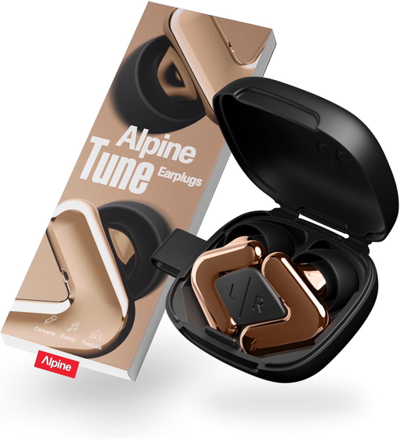 Alpine Tune Earplugs, Concert Ear Plugs for Noise Reduction, High Fidelity Music Quality, 19dB Hearing Protection with Crystal Clear Sound, Incl. 4 Sizes, Parties, Raves, Festivals & Clubs, Rose Gold