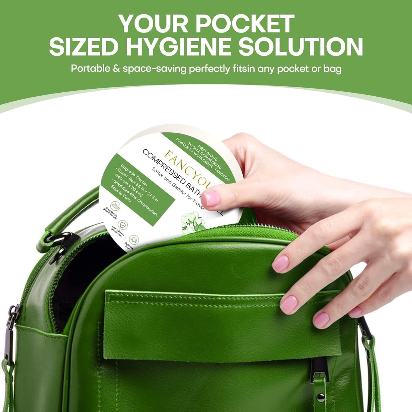 Compressed Bath Towel Tablets 24 Pack 55" x 27.5" Thickened Washable & Reuseable Bath Towels Portable Expandable Disposable Personal Care Cleansing Non Woven Clothes (Green Pack)