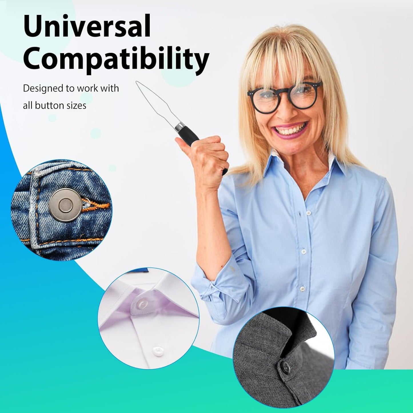 4pcs Button Hook Assist Device with Easy-Grip Handle for Shirts, Coats, Dresses - Ideal Button Aids for Arthritis & Limited Dexterity Black