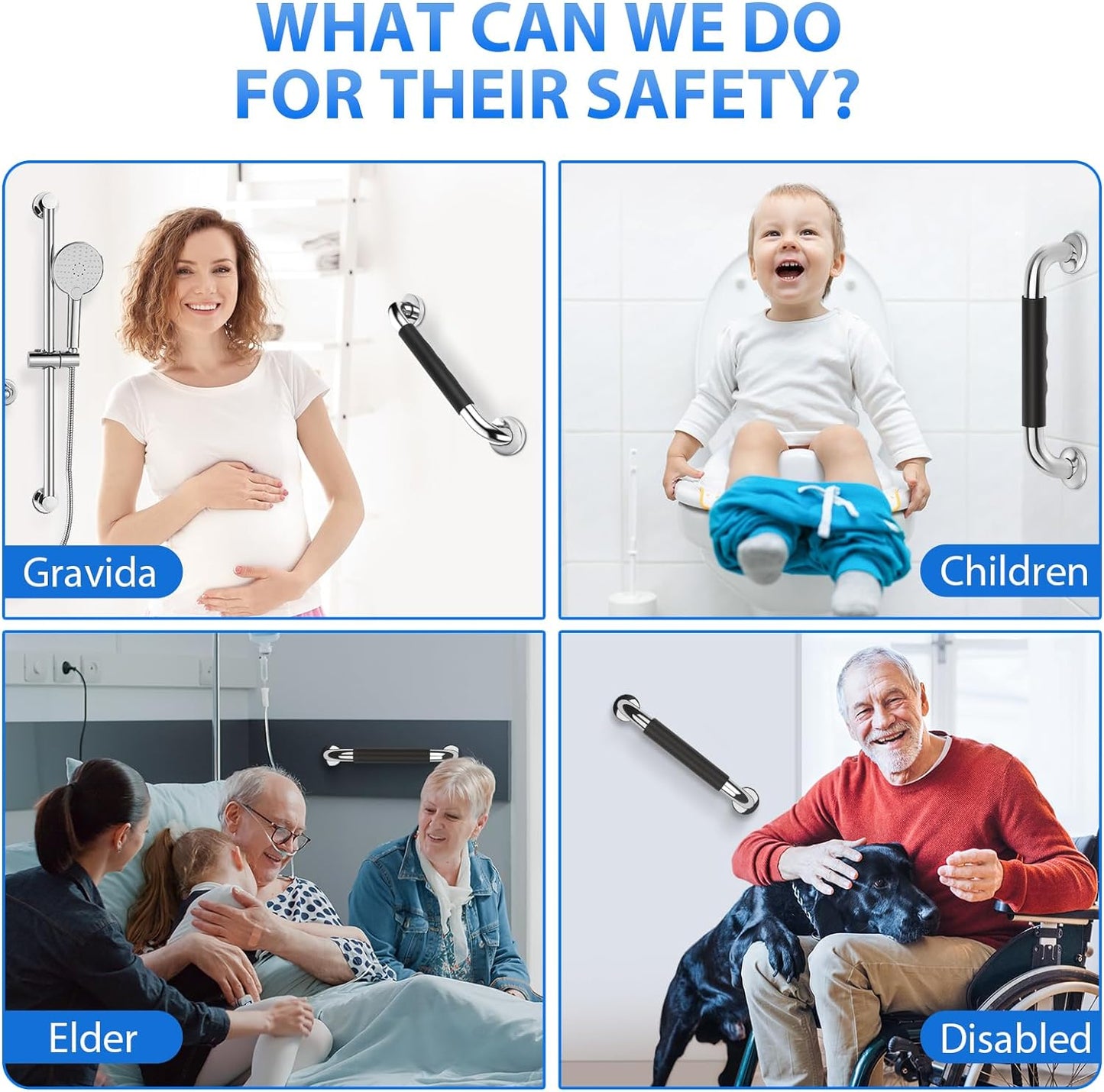 2 Pack 12 Inch Grab Bars for Bathtubs and Showers, Anti Slip Handicap Grab Bars for Shower, Safety Bath & Toilet Rail for Elderly Senior, Shower Handle Disability Assist Bathroom Handrail