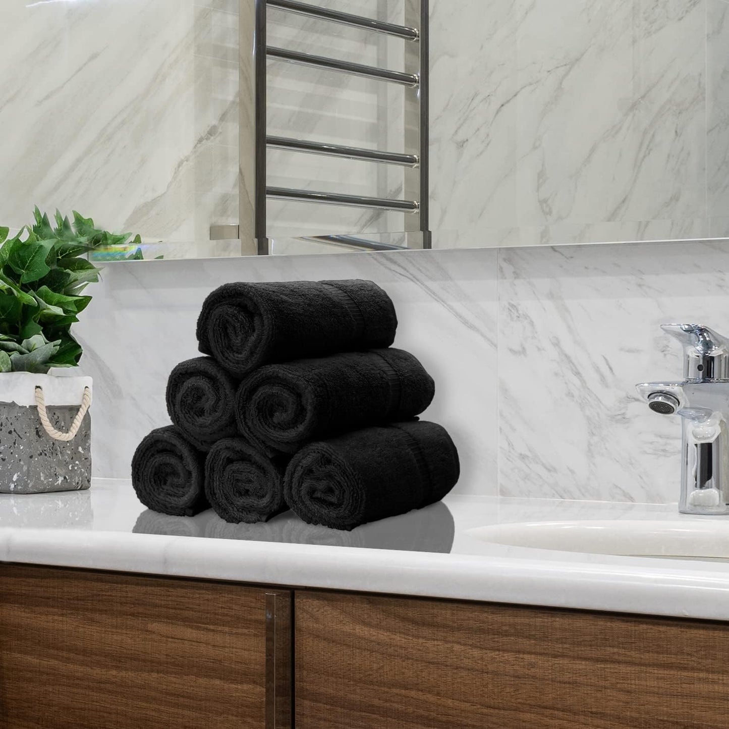 Monogrammed Hand Towel, Personalized Initial Gift, Extra Absorbent 100% Turkish Cotton - Soft Terry Finish - Set of 2 - White Block Initial Z - Embroidered on Black Towels