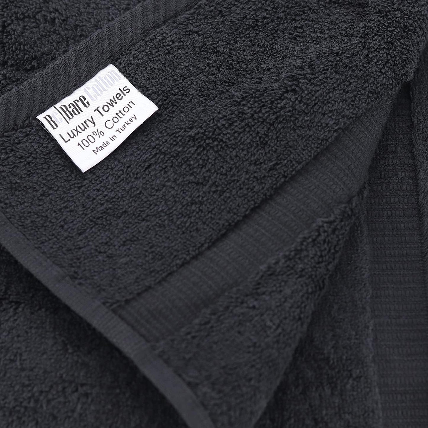 Monogrammed Hand Towel, Personalized Initial Gift, Extra Absorbent 100% Turkish Cotton - Soft Terry Finish - Set of 2 - White Block Initial E - Embroidered on Black Towels