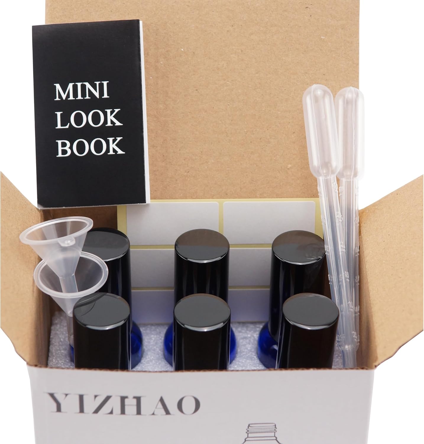 YIZHAO Black Glass Spray Bottles 1oz, with Small Fine Mist Spray, Metal Cap, Refillable for Essential Oil,Travel,Cleaning,Perfume,Aromatherapy,Makeup – 6 Pcs