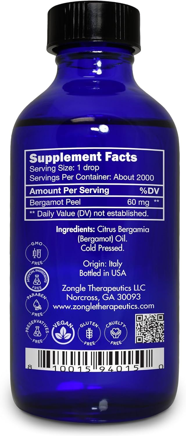 Bergamot Essential Oil, Food Grade, for Tea – 100% Pure, Bergamot Oil, by Zongle Therapeutics, 4 OZ