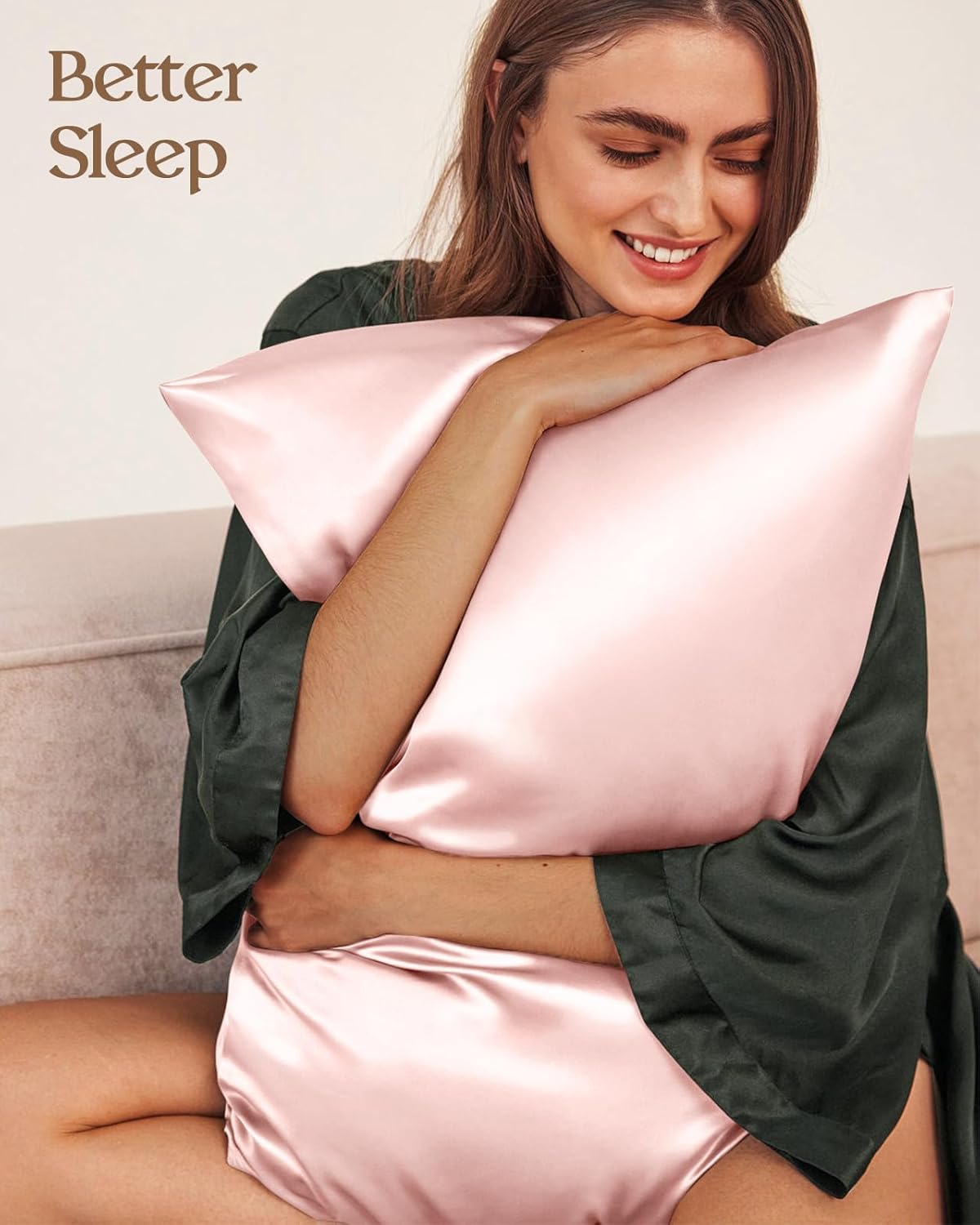 Silk Pillowcase 2 Pack - Pillow Cases Standard Set of 2 Size 20" x 26" for Hair and Skin Smooth Soft Breathable with Hidden Zipper Cooling Pillow Covers for Sleeping Women, Coral