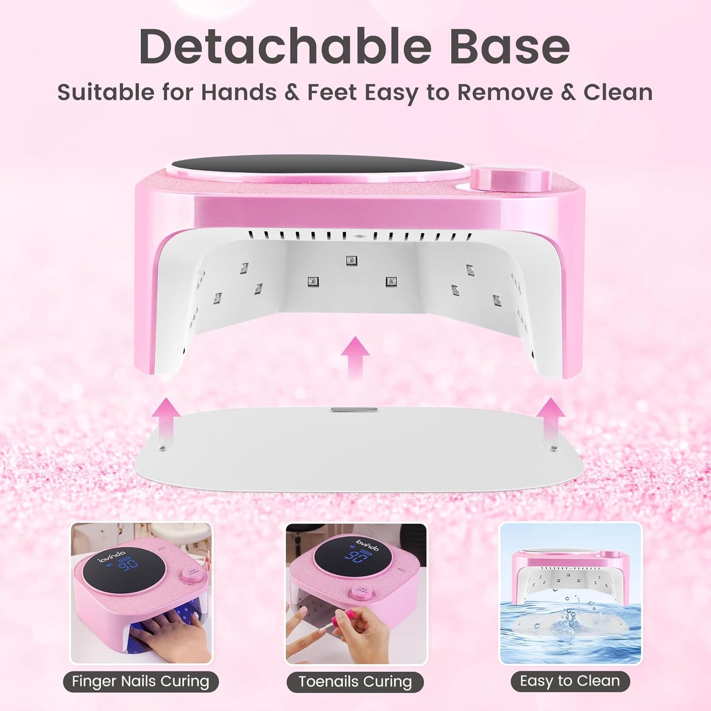 Lavinda 54W UV LED Nail Lamp, Professional UV Light for Gel Nails Rechargeable Cordless Nail Dryer with 4 Timer Settings & Auto Sensor, Fast Curing Gel Light for Home and Salon Use Diamond Dust Design