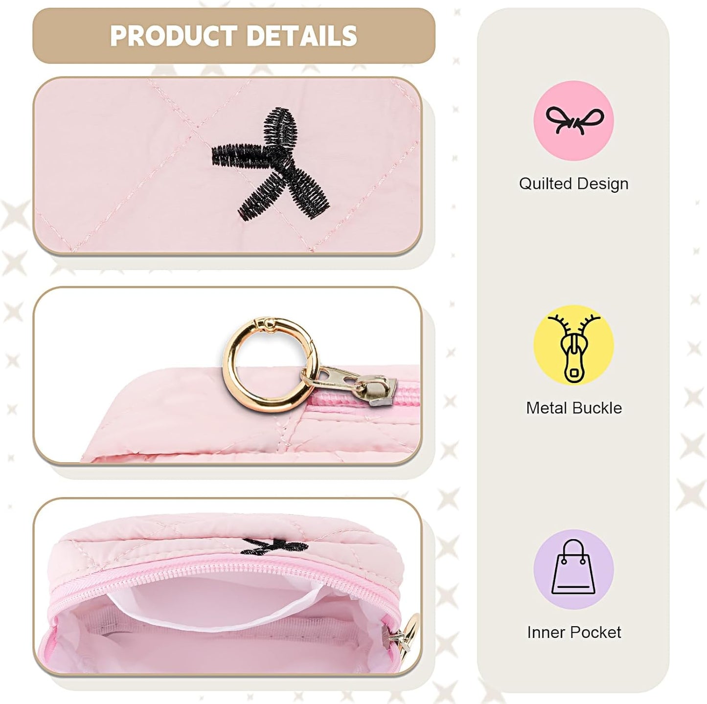 Period Bag for Teen Girls, Quilted Sanitary Napkin Storage Bag, Cute Bow Tie Menstrual Pad Pouch Tampon Holder (Pink)