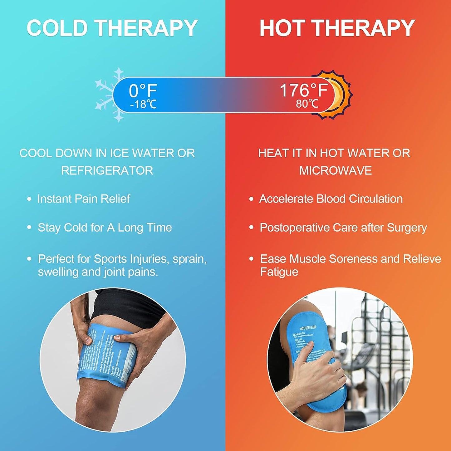 Tutmyrea 2 Pack Gel Ice Pack, 9" x 5.1" Flexible Ice Packs for Injuries Reusable, Hot & Cold Compress for Surgery, Knee, Shoulder, Forehead, Neck, Wrist, Headache, Swelling, Pain Relief