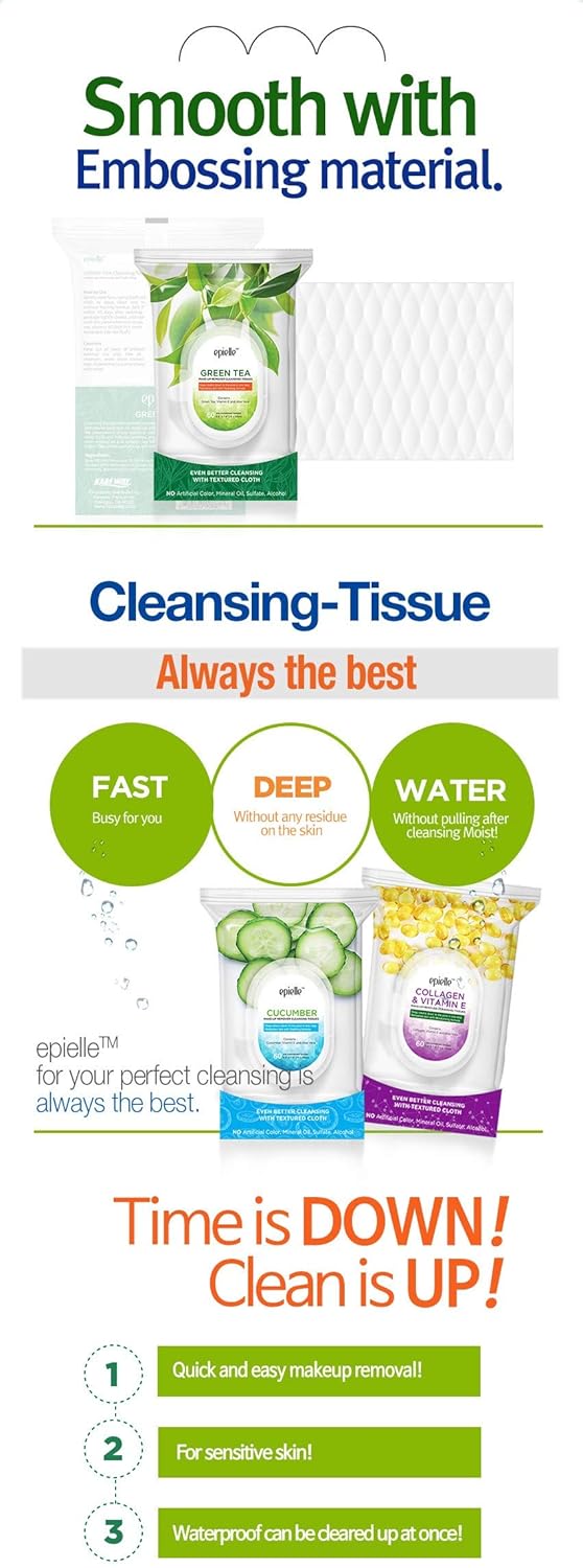 Epielle Tea Tree Makeup Remover Wipes, Gentle Daily Facial Cleanser Towelettes, Remove Dirt, Oil & Waterproof Mascara, Hypoallergenic & Alcohol-Free, 60 Count (Pack of 2)