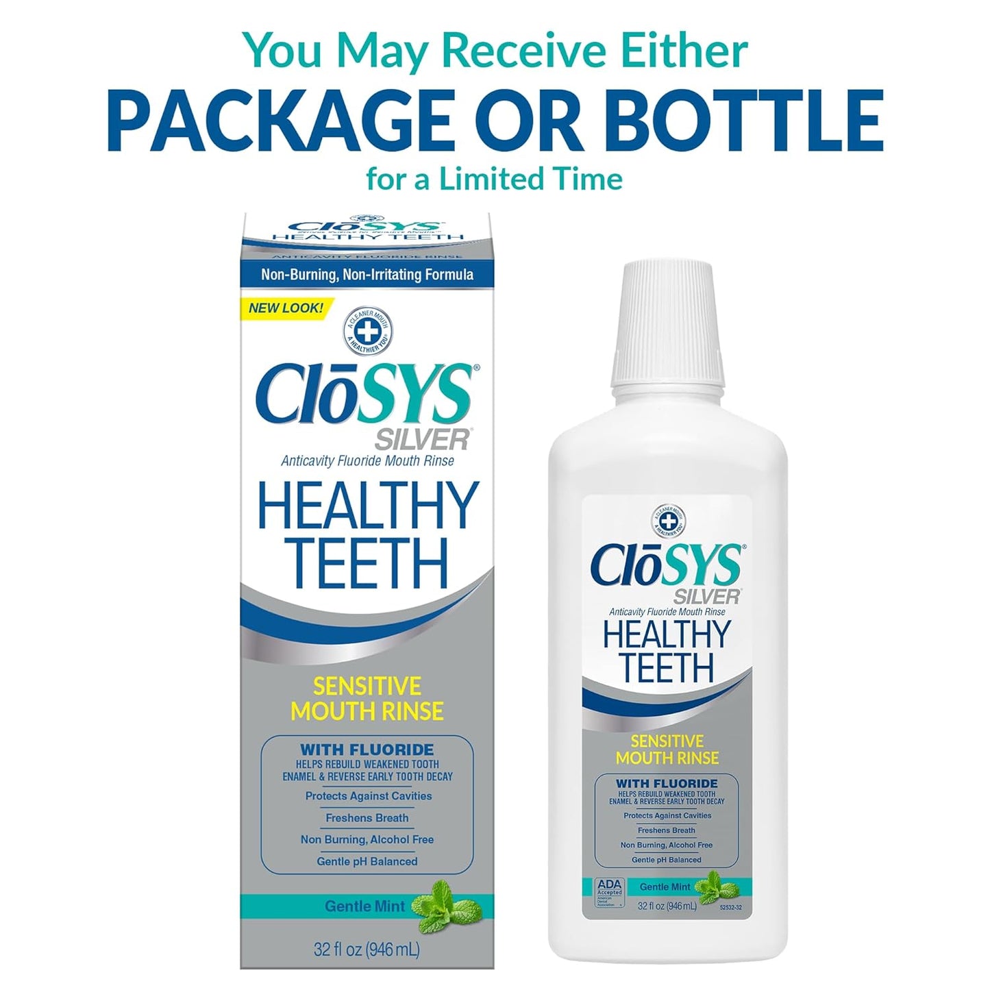 Closys Healthy Teeth Anti-Cavity Oral Rinse Mouthwash with Fluoride, Non-Burning, Non-Irritating – 32 Fl Oz (Twin Pack)
