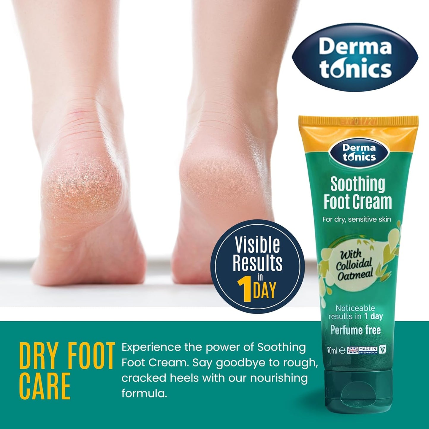 Soothing Foot Cream - 10% Urea w/Colloidal Oatmeal, Exfoliating & Softening Balm, Moisturizer for Dry, Cracked Heels & Rough Skin, Rehydrating for Feet, Elbows & Hands - 2.37 fl oz Tube